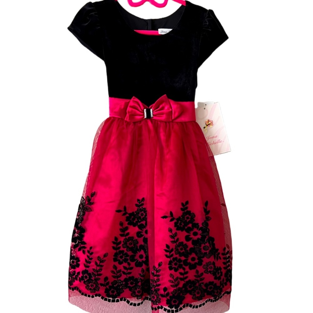 NEW !!! Jonah Michelle Girls Formal Party Dress Size: 5 Red / Black - Picture 1 of 9